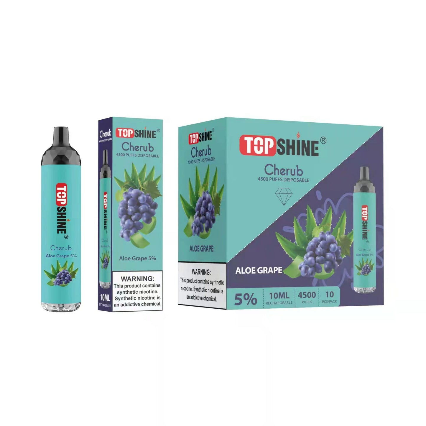 Topshine Disposable | 4500 Puffs | 10mL | Aloe Grape with Packaging and Box