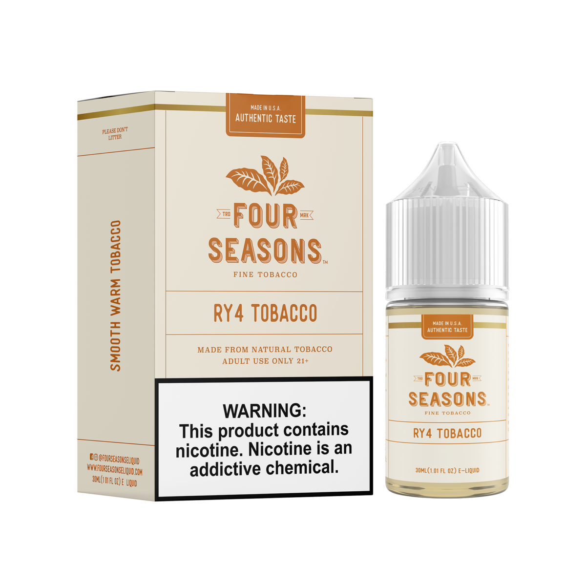 Four Seasons - RY4 Tobacco E-Juice, 30ML (Freebase) with Packaging