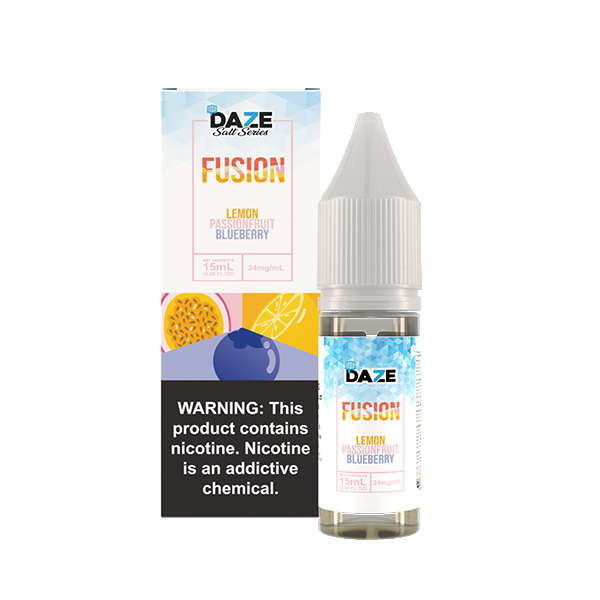 7Daze Fusion Salt Series | 15mL | 24mg | Lemon Passion Blueberry Iced with Packaging