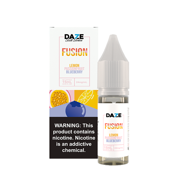 7Daze Fusion Salt Series | 15mL | 24mg | Lemon Passion Blueberry with Packaging