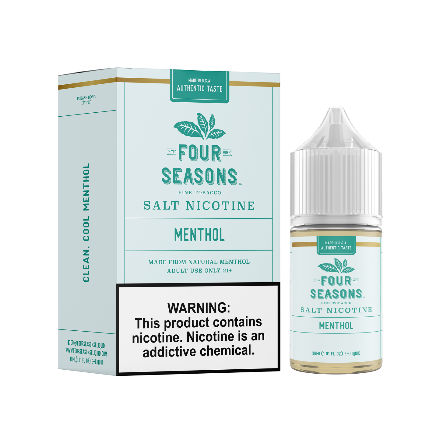 Four Seasons SALTS E-Liquid - Menthol, 30ML with Packaging