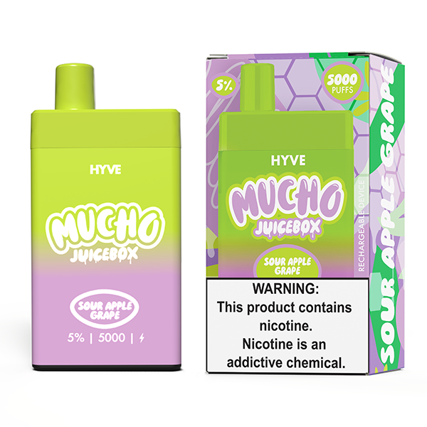 Mucho x Hyve Disposable | 5000 Puffs | 12mL | 50mg | Sour Apple Grape with Packaging