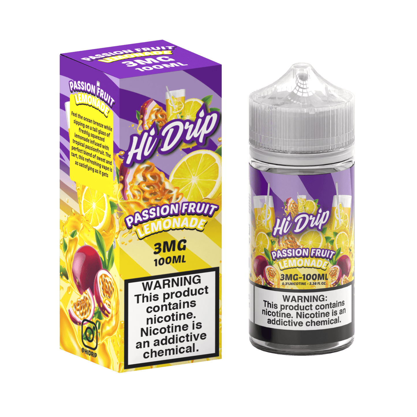 Passionfruit Fruit Lemonade Hi-Drip 100mL 3mg bottle with packaging