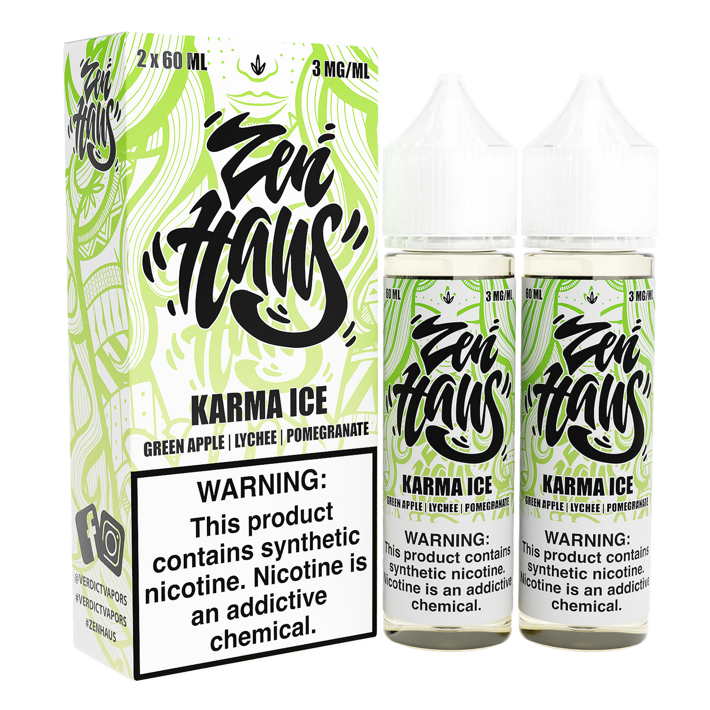 ZEN HAUS E-Liquid | 2X 60ml | 3mg | Karma ICE with packaging