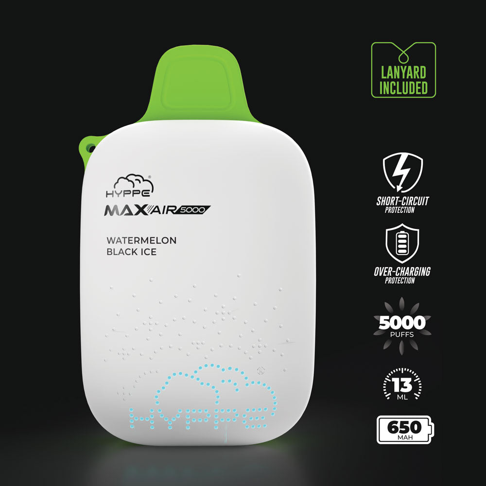 Max Air Disposable | 5000 Puffs | 13mL | 50mg | Watermelon Black Ice Lanyard Included