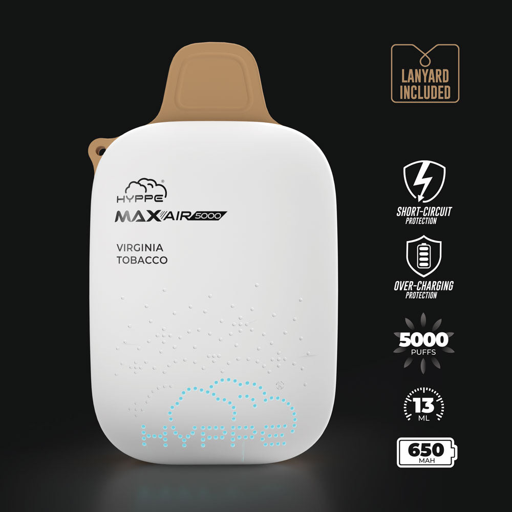Max Air Disposable | 5000 Puffs | 13mL | 50mg | Virginia Tobacco Lanyard Included
