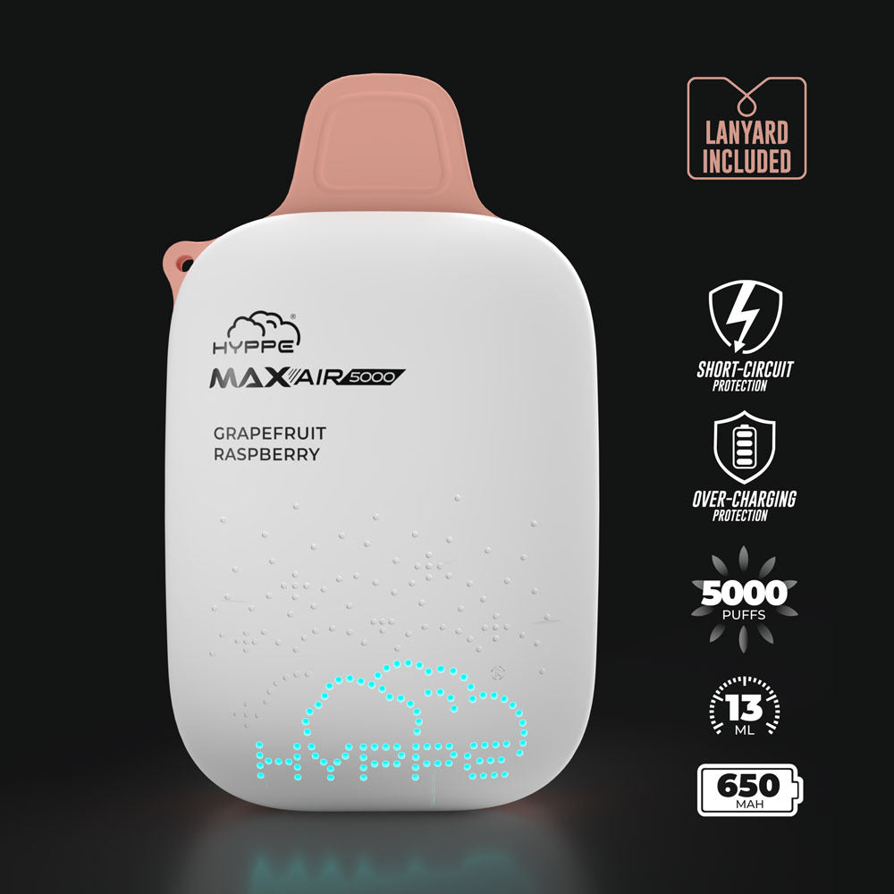 Max Air Disposable | 5000 Puffs | 13mL | 50mg | Grapefruit Raspberry Lanyard Imcluded