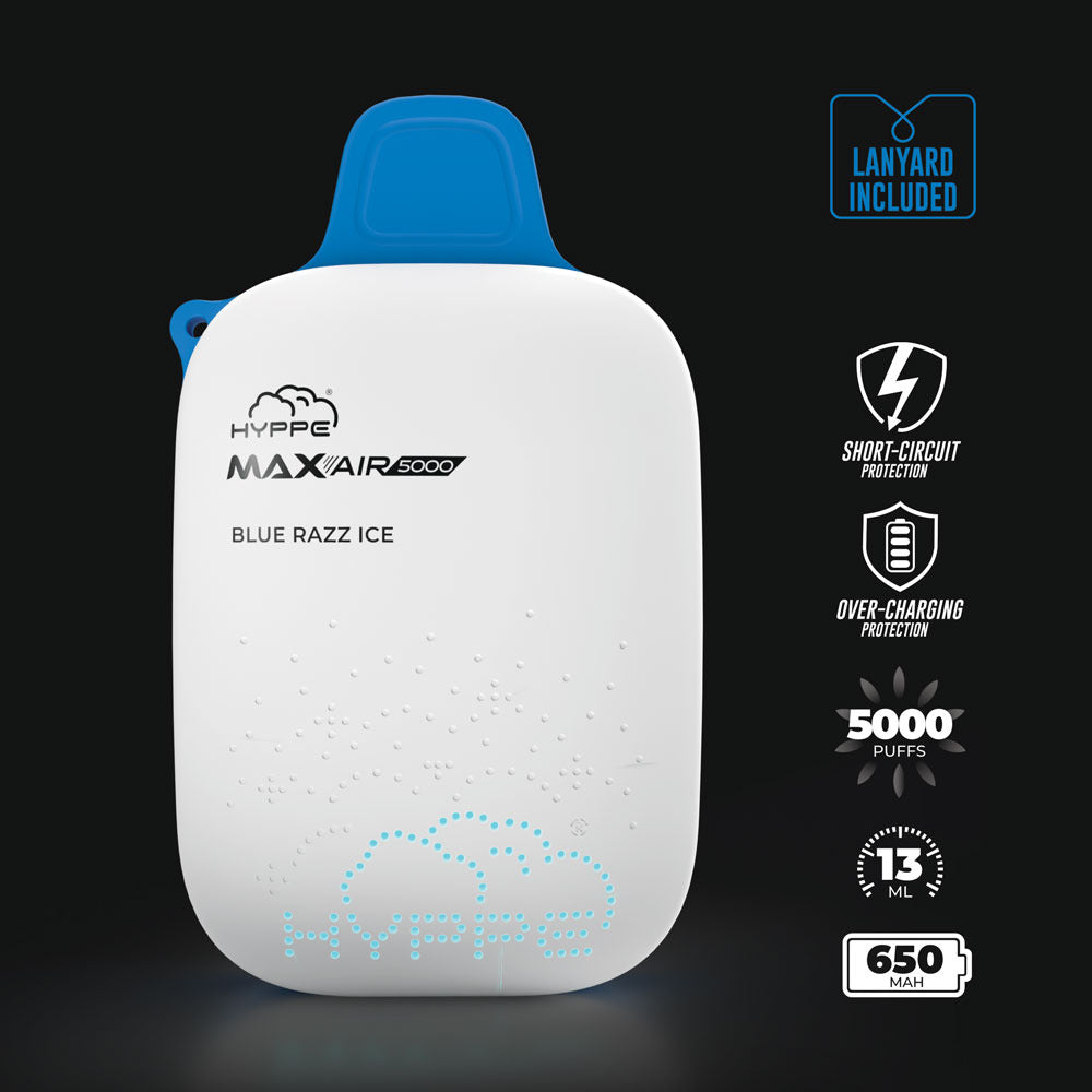 Max Air Disposable | 5000 Puffs | 13mL | 50mg | Blue Razz Ice Lanyard Included