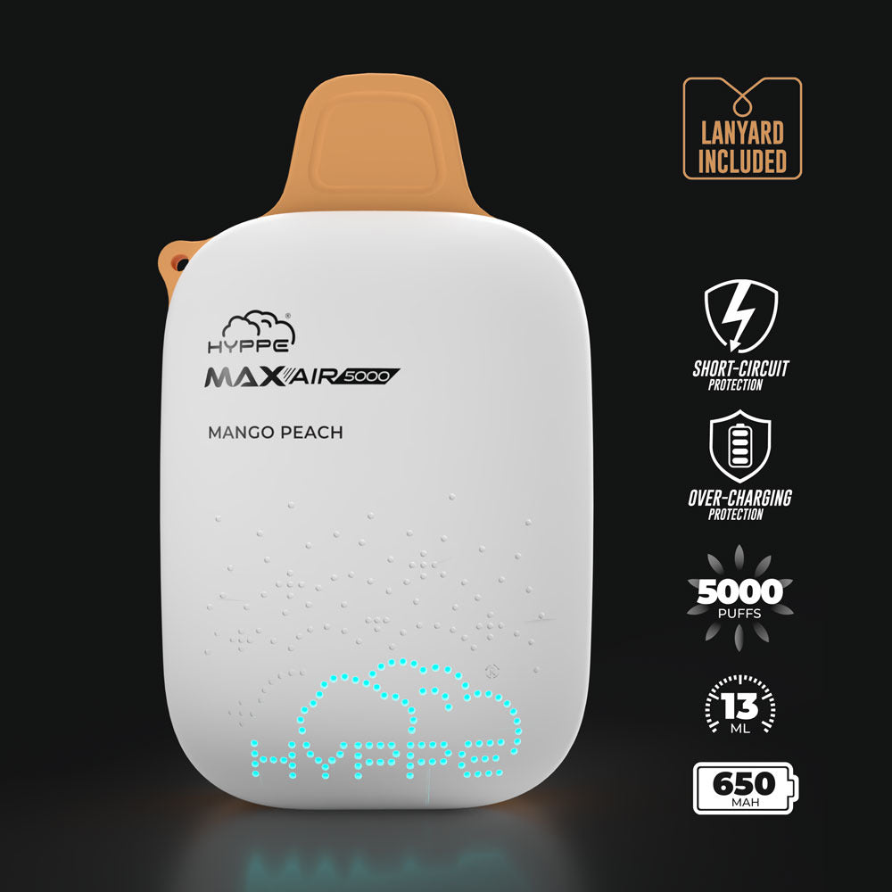 Max Air Disposable | 5000 Puffs | 13mL | 50mg | Mango Peach Lanyard Included