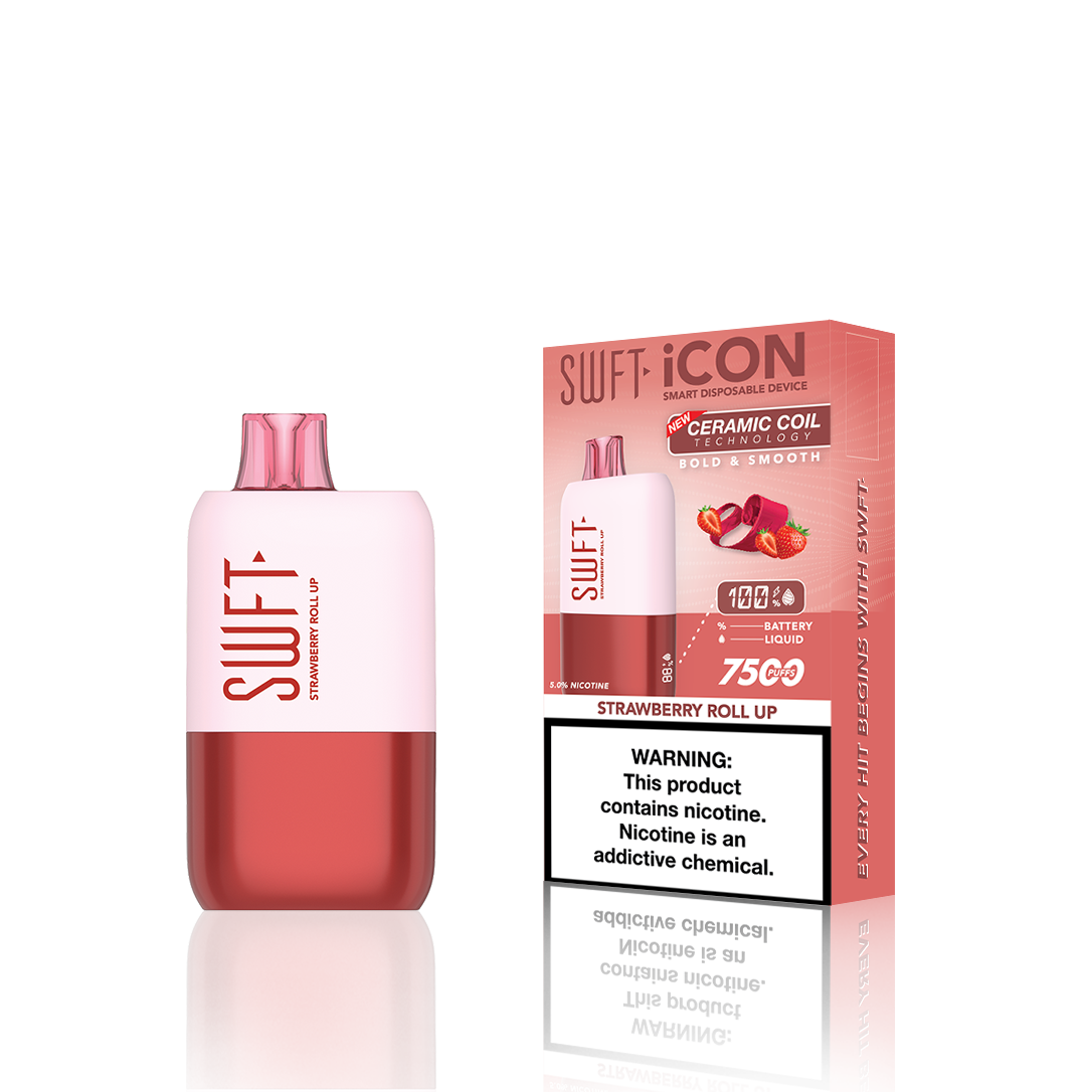 SWFT Icon Disposable | 7500 Puffs | 17mL | 5% | Strawberry Roll Up with Packaging