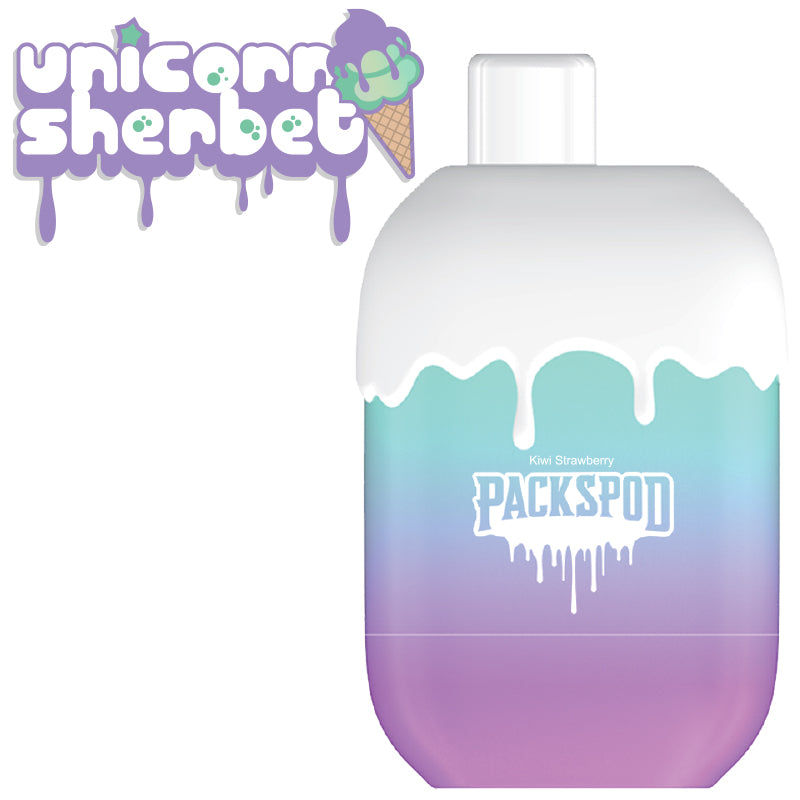 Packspod Disposable | 5000 Puffs | 12mL | 50mg | Unicorn Sherbert Kiwi Strawberry