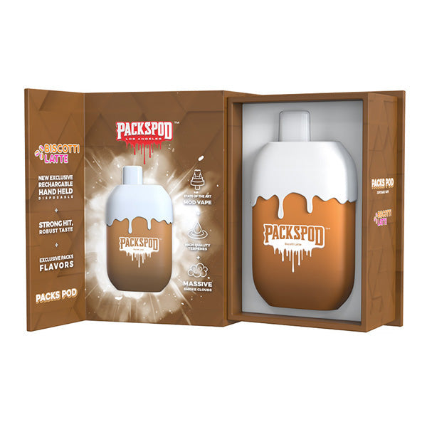 Packspod Disposable | 5000 Puffs | 12mL | 50mg | Limited Edition Biscotti Latte with Packaging