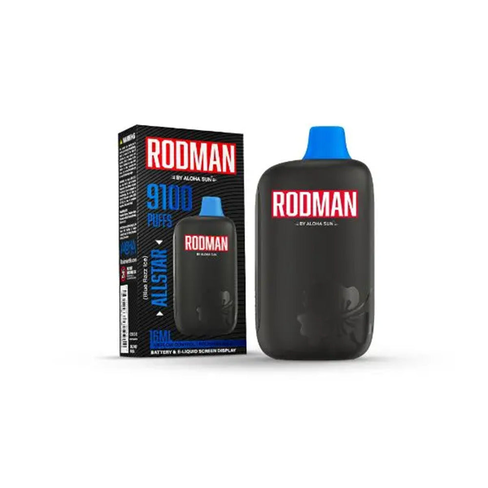 Aloha Sun Rodman Disposable | 9100 Puffs | 16mL | 50mg | Allstar (Blue Razz Ice) with packaging