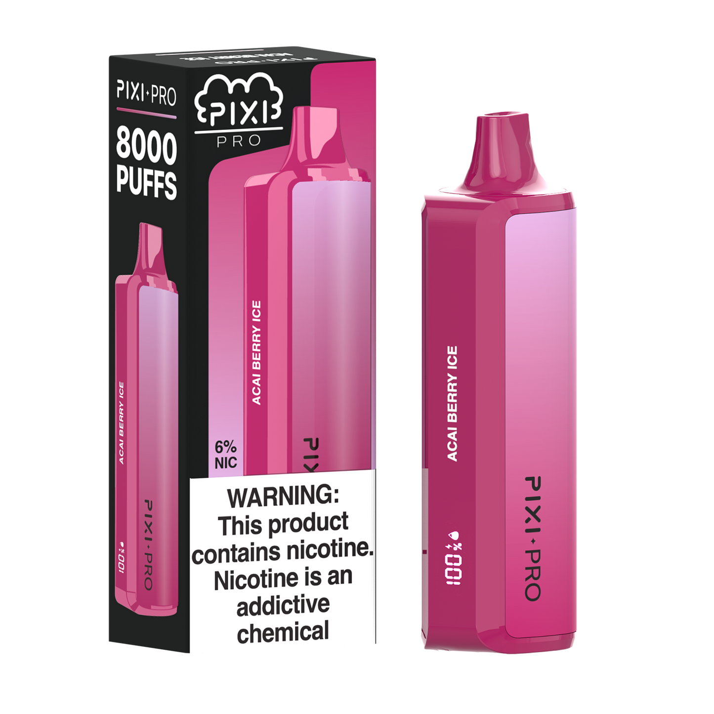 Puff Pixi Pro Disposable | 8000 puffs | 14mL | 60Mg | Acai Berry Ice with packaging