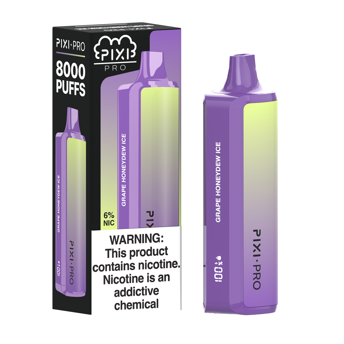 Puff Pixi Pro Disposable | 8000 puffs | 14mL | 60Mg | Grape Honeydew Ice with packaging