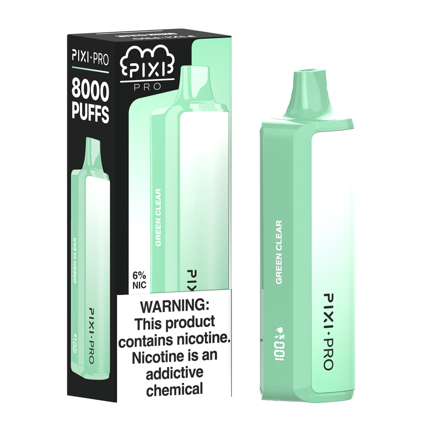Puff Pixi Pro Disposable | 8000 puffs | 14mL | 60Mg | Green Clear with packaging