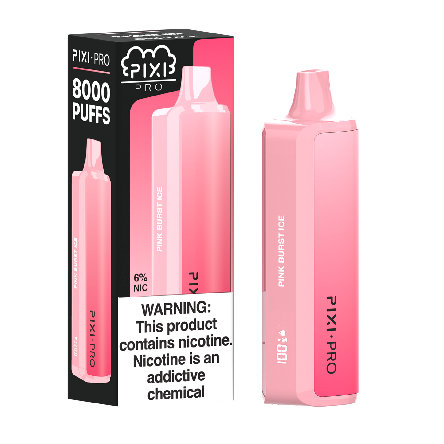 Puff Pixi Pro Disposable | 8000 puffs | 14mL | 60Mg | Pink Burst Ice with packaging