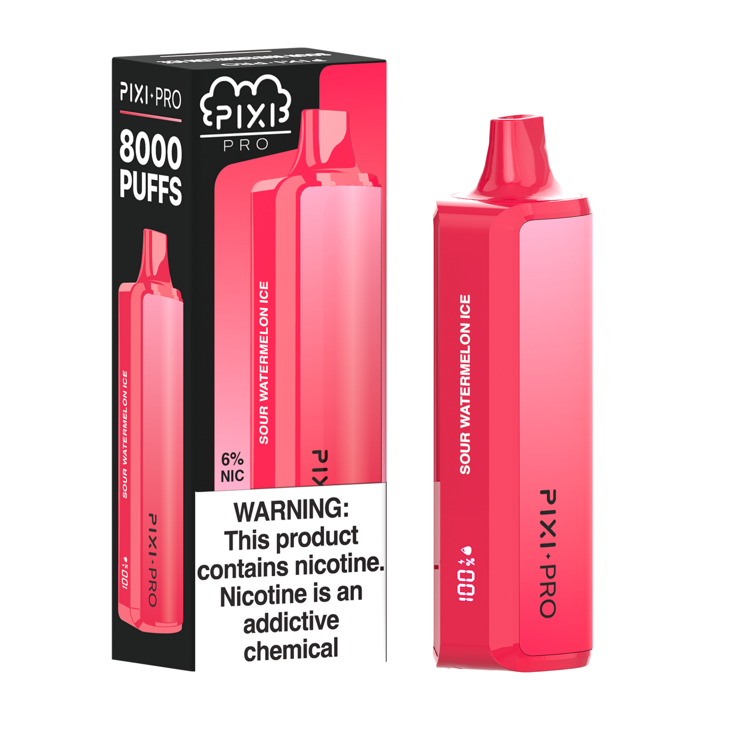 Puff Pixi Pro Disposable | 8000 puffs | 14mL | 60Mg | Sour Watermelon Ice with packaging