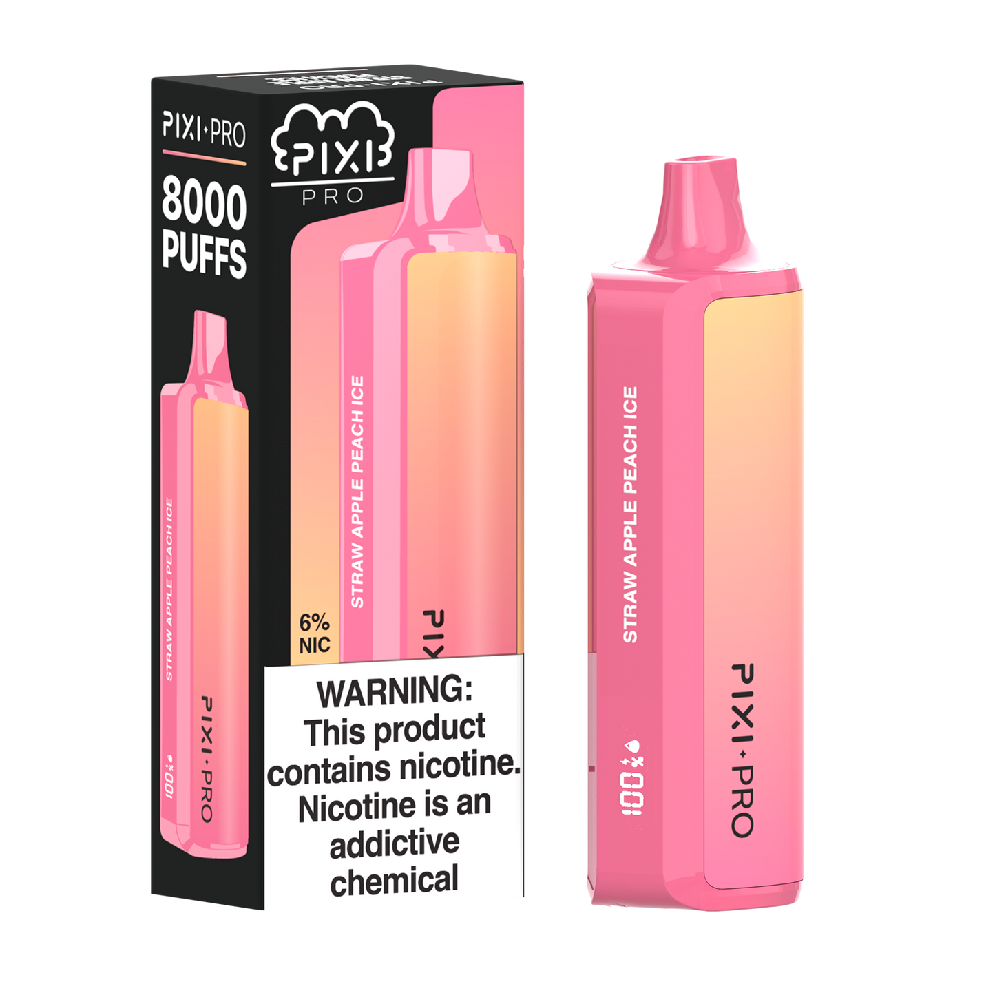 Puff Pixi Pro Disposable | 8000 puffs | 14mL | 60Mg | Straw Apple Peach Ice with packaging