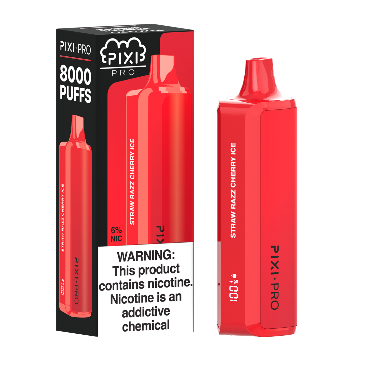 Puff Pixi Pro Disposable | 8000 puffs | 14mL | 60Mg | Straw Razz Cherry Ice with packaging