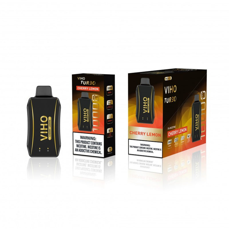 Viho Turbo Disposable | 10000 Puffs | 17mL | 50mg | Black and Gold Edition Cherry Lemon with packaging