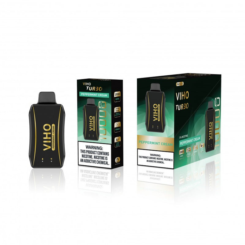 Viho Turbo Disposable | 10000 Puffs | 17mL | 50mg | Black and Gold Edition Peppermint Cream with packaging
