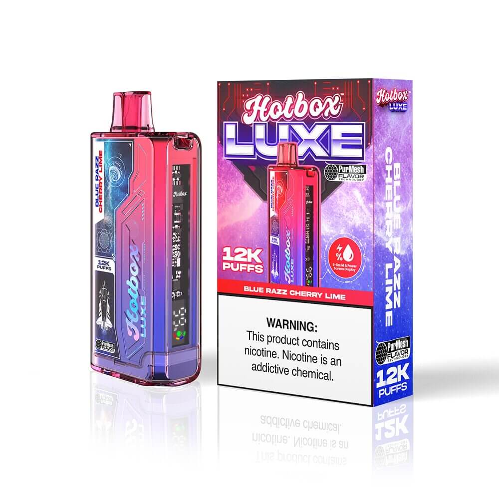 Puff HotBox Luxe Disposable | 12000 puffs | 20mL | 50mg | Blue Razz Cherry with packaging