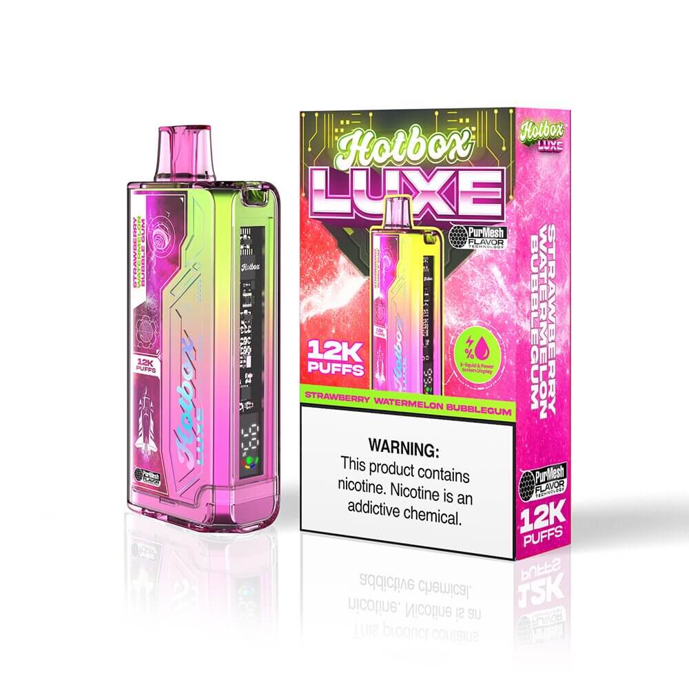 Puff HotBox Luxe Disposable | 12000 puffs | 20mL | 50mg | Strawberry Watermelon Bubblegum with packaging