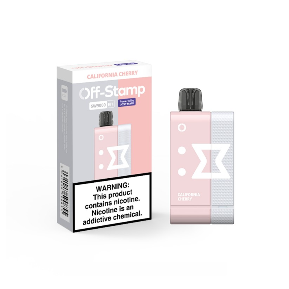 Off Stamp Disposable Kit | 9000 Puffs | 13mL | 50mg | (Disposable + Power Dock) | California Cherry with packaging