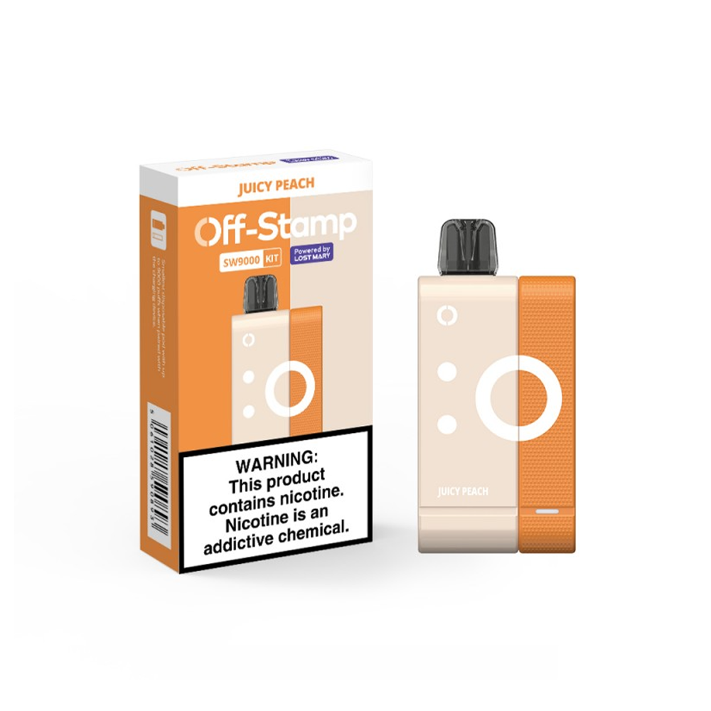 Off Stamp Disposable Kit | 9000 Puffs | 13mL | 50mg | (Disposable + Power Dock) | Juicy Peach with packaging
