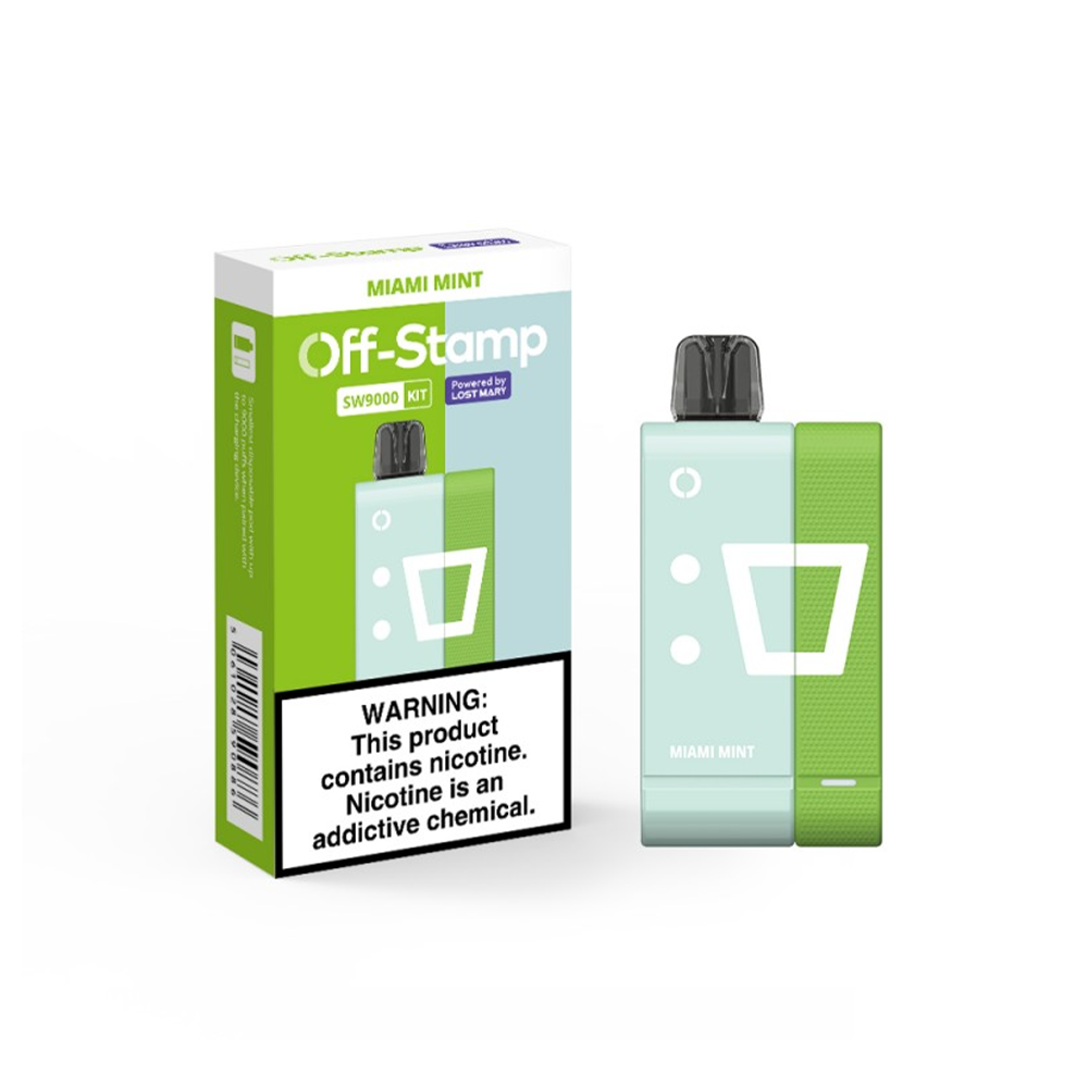 Off Stamp Disposable Kit | 9000 Puffs | 13mL | 50mg | (Disposable + Power Dock) | Miami Mint with packaging