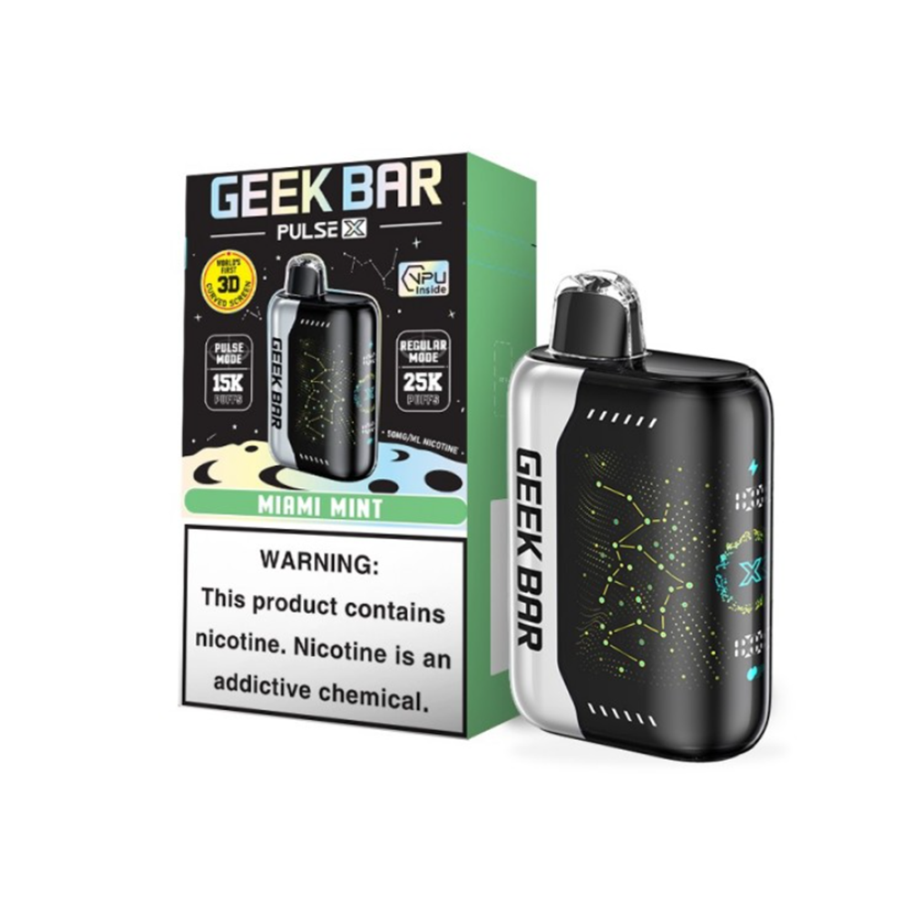 Geek Bar Pulse X Disposable | 25000 Puffs | 18mL | 50mg | Miami Mint with packaging