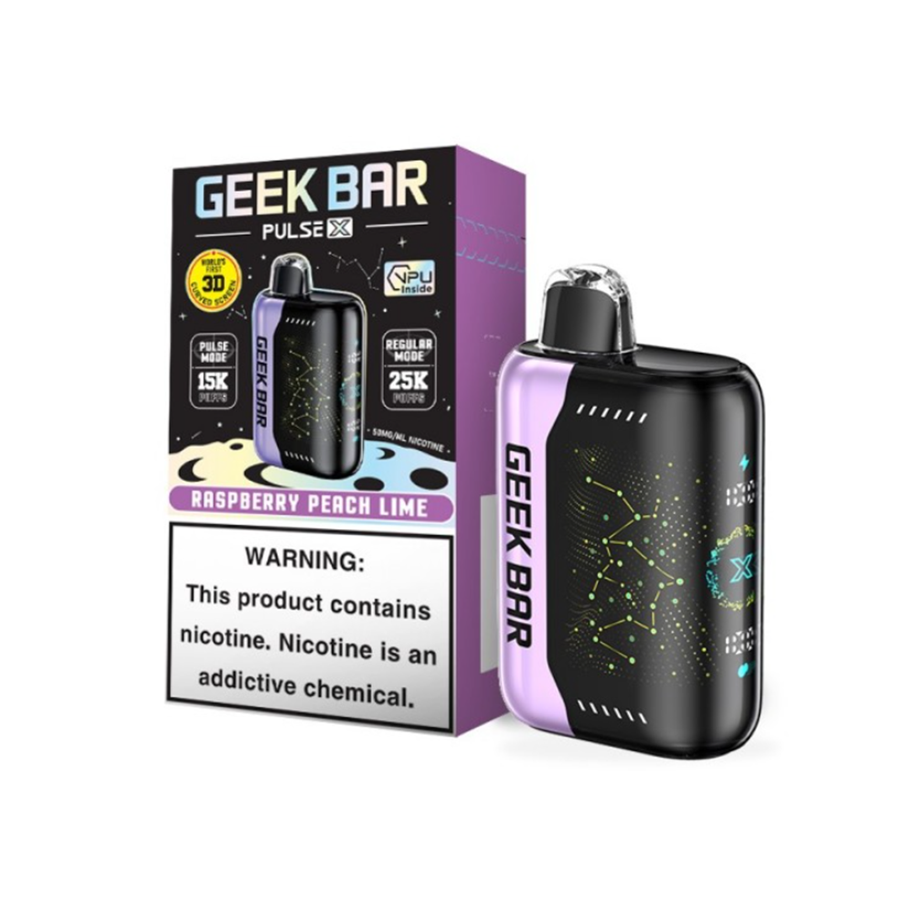 Geek Bar Pulse X Disposable | 25000 Puffs | 18mL | 50mg | Raspberry Peach Lime with packaging