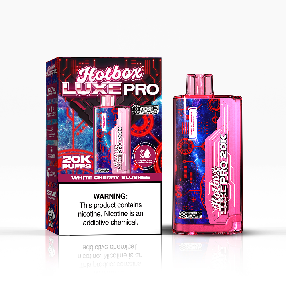 Puff Labs Hotbox Luxe Pro Disposable | 20000 Puffs | 22mL | 50mg | White Cherry Slushee with packaging