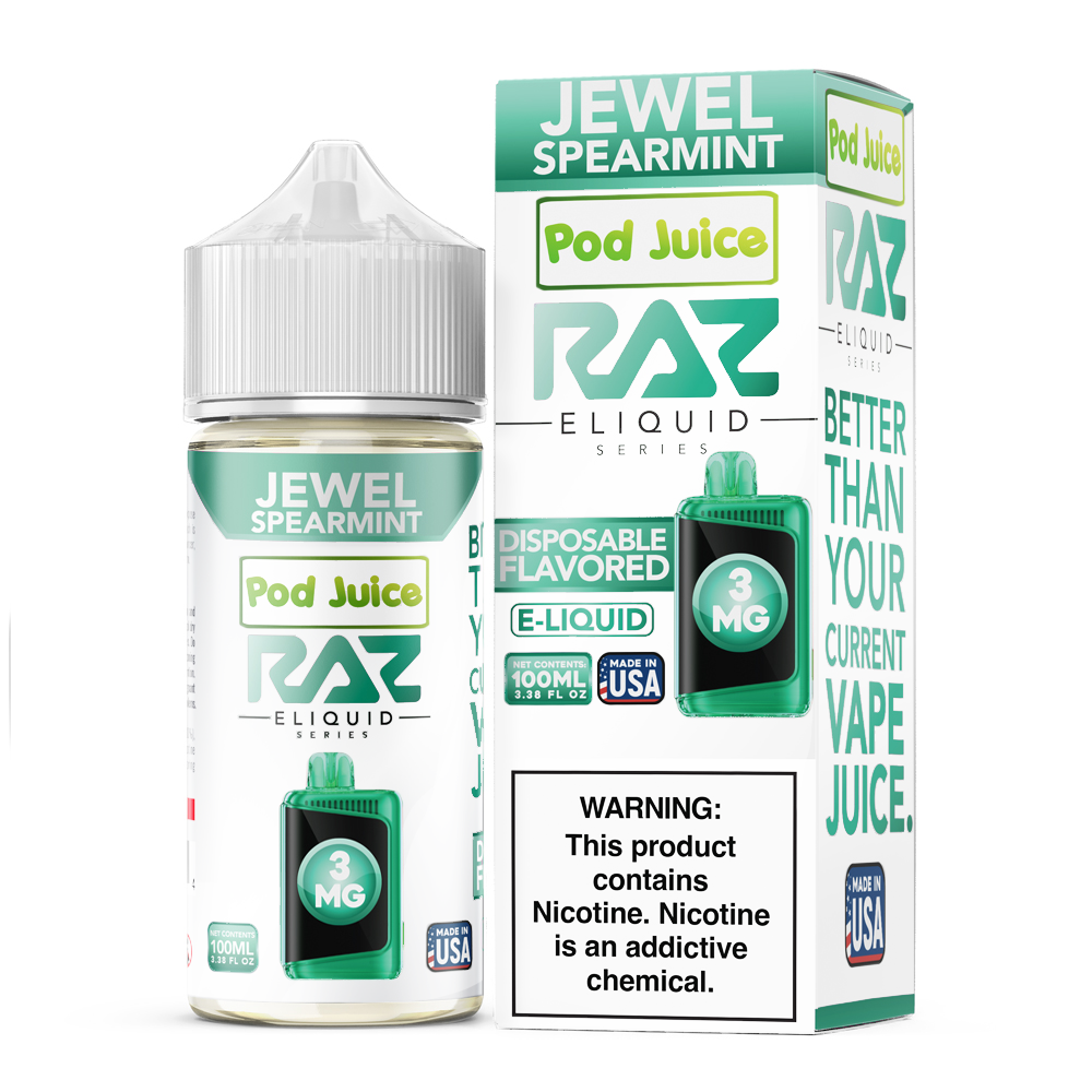 Jewel Spearmint by Pod Juice x RAZ by100mL (Freebase) 3mg bottle with packaging