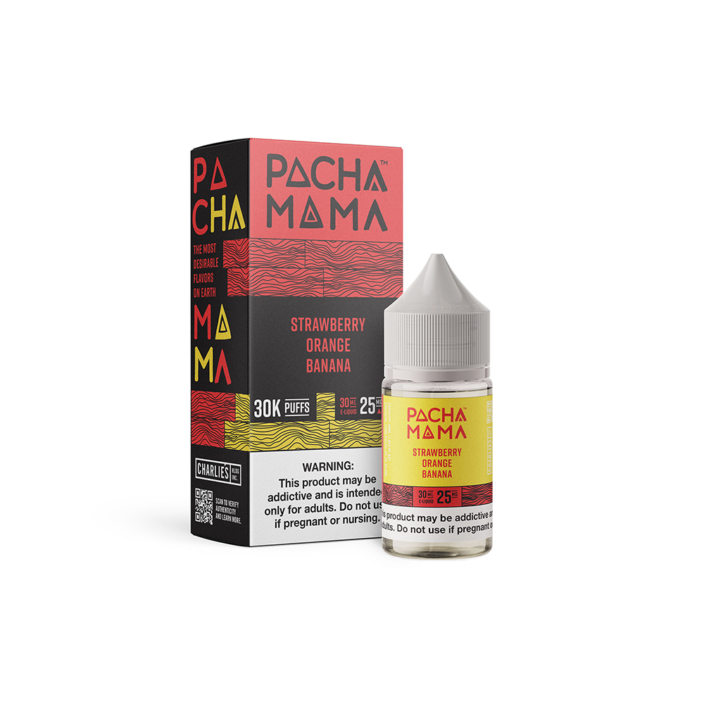 Pachamama SALTS E-Liquid - Strawberry Orange Banana, 30mL with packaging