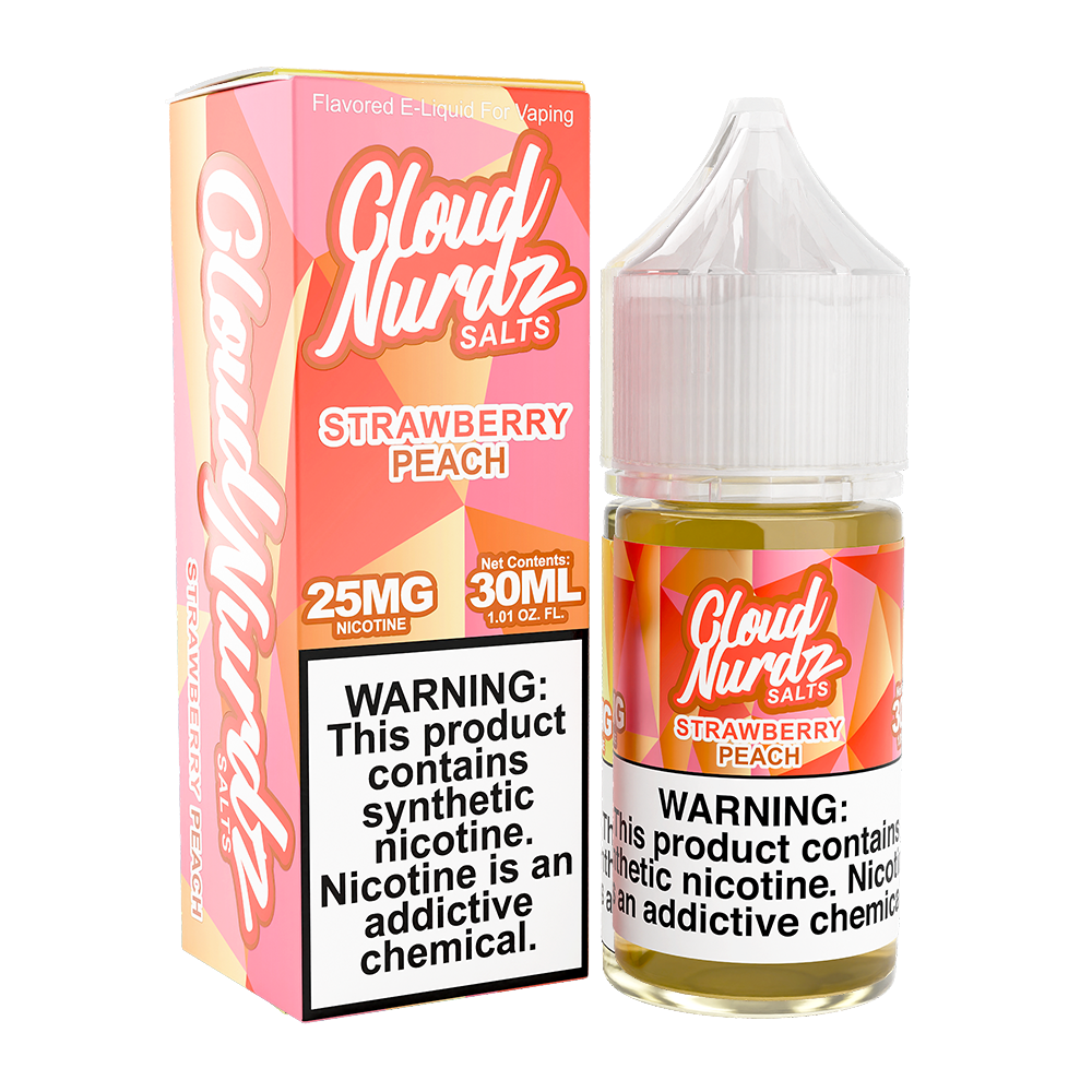 Strawberry Peach by Cloud Nurdz Salts 30mL 25mg bottle with packaging