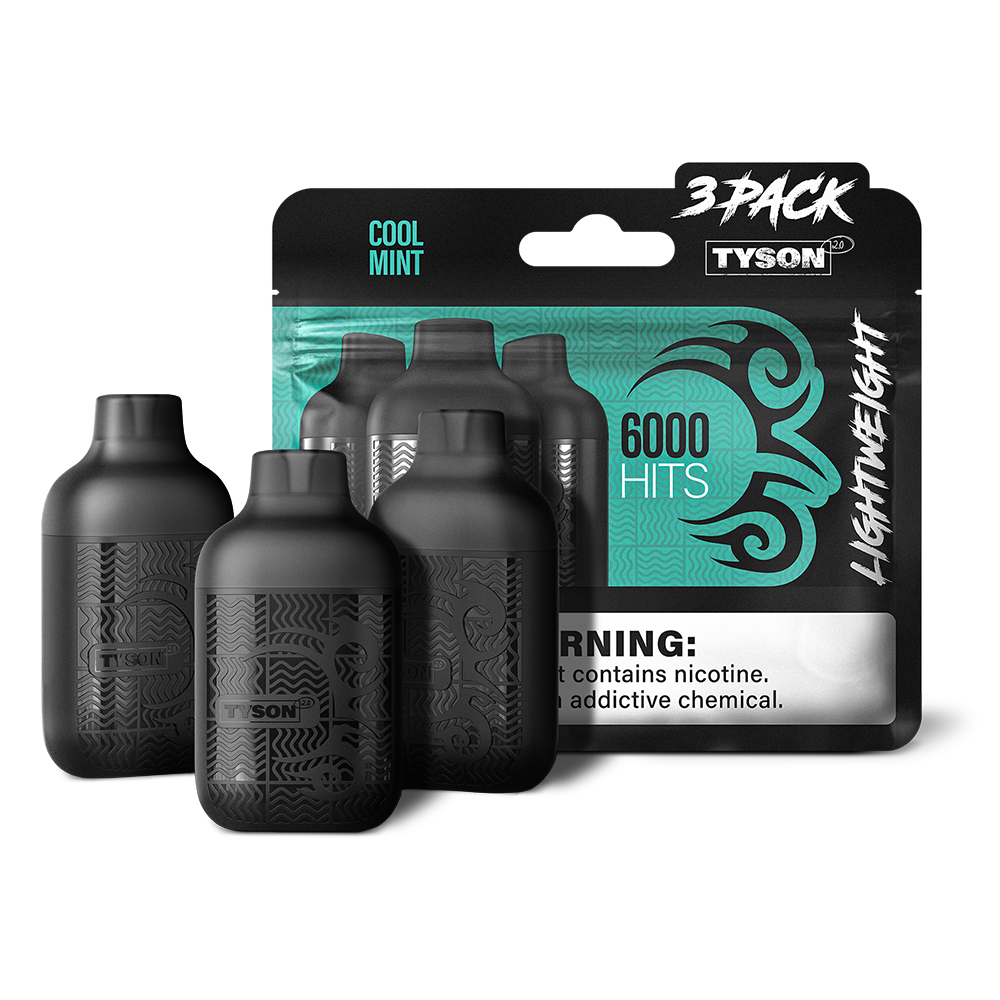 Tyson 2.0 Lightweight Disposable | 6000 Puffs | 50mg | (12mL 3-Pack) | Cool Mint with packaging