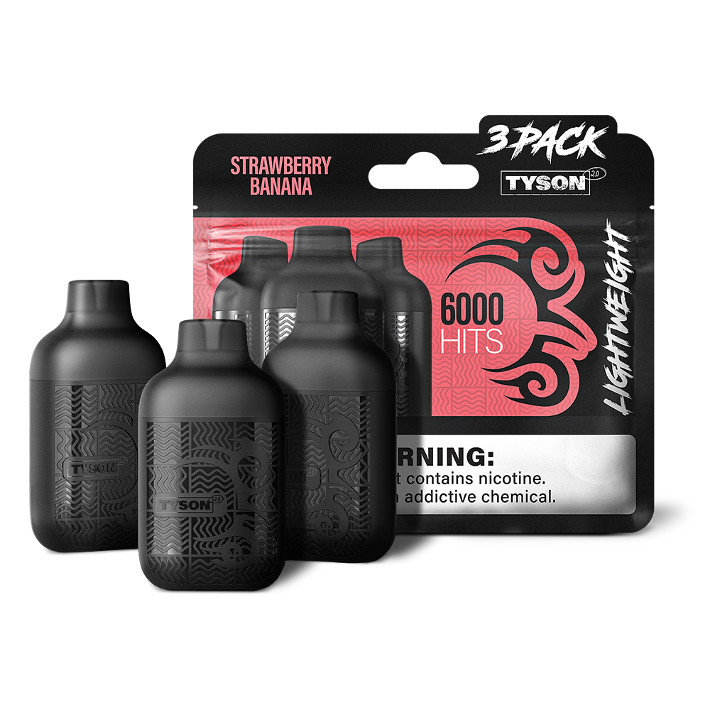 Tyson 2.0 Lightweight Disposable | 6000 Puffs | 50mg | (12mL 3-Pack) | Strawberry Banana with packaging