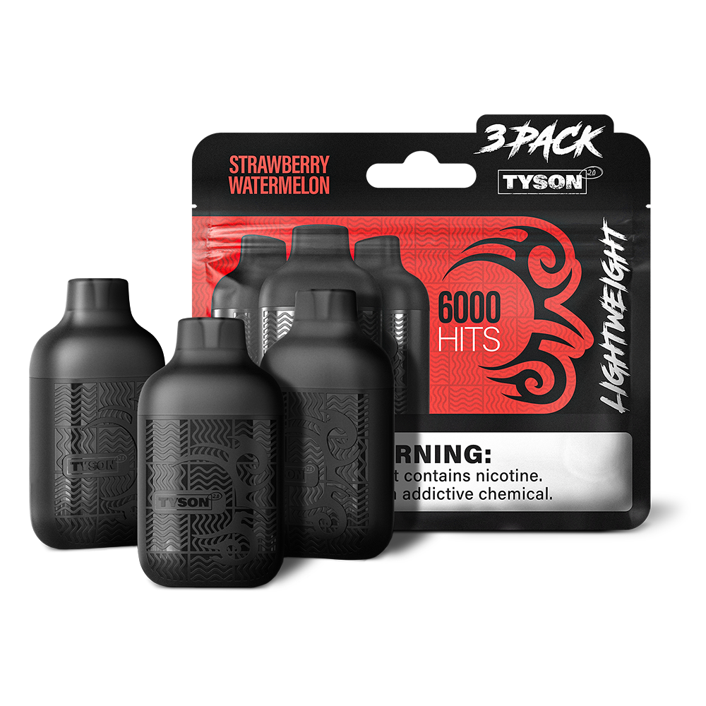Tyson 2.0 Lightweight Disposable | 6000 Puffs | 50mg | (12mL 3-Pack) | Strawberry Watermelon with packaging