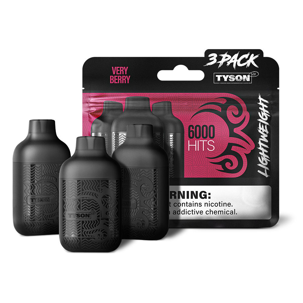 Tyson 2.0 Lightweight Disposable | 6000 Puffs | 50mg | (12mL 3-Pack) | Very Berry with packaging