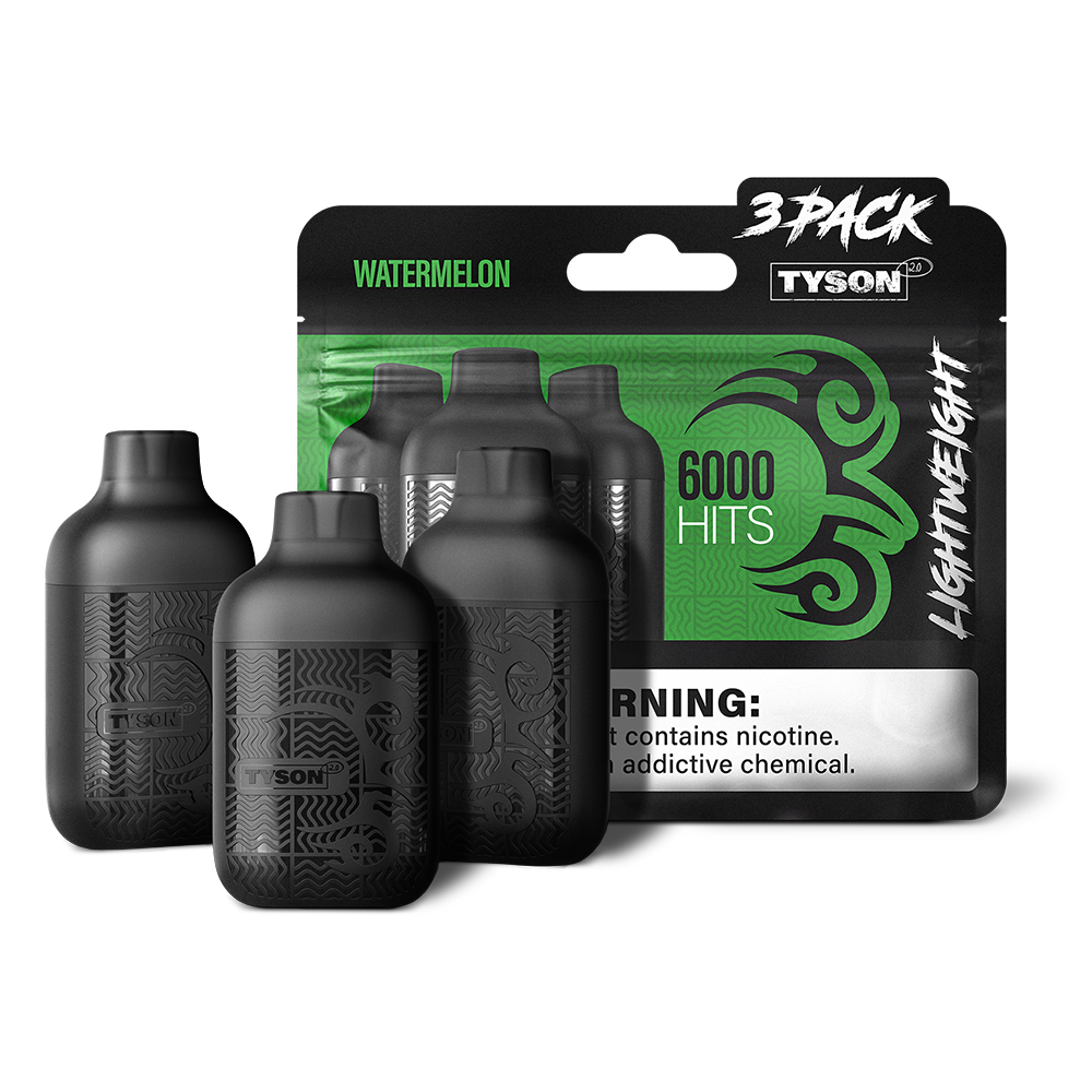 Tyson 2.0 Lightweight Disposable | 6000 Puffs | 50mg | (12mL 3-Pack) | Watermelon with packaging