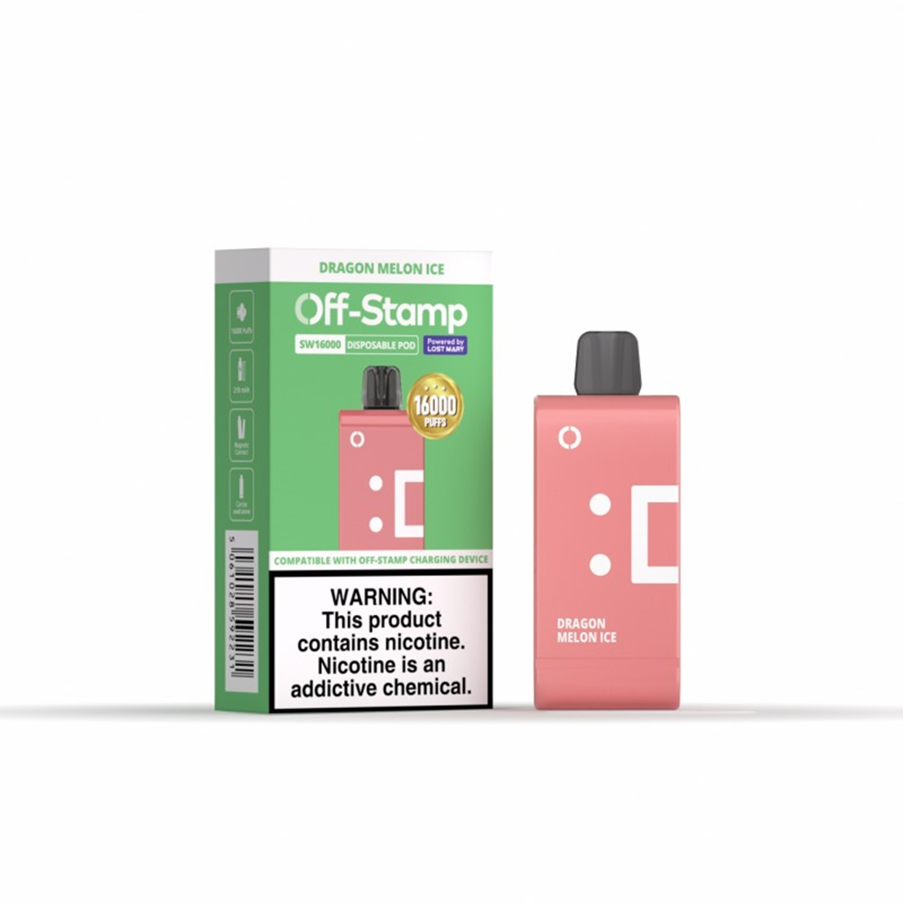 Off Stamp SW16000 Disposable | 16000 Puffs | 17mL | 50mg | (Pod Disposable Only) | Dragon Melon Ice with packaging