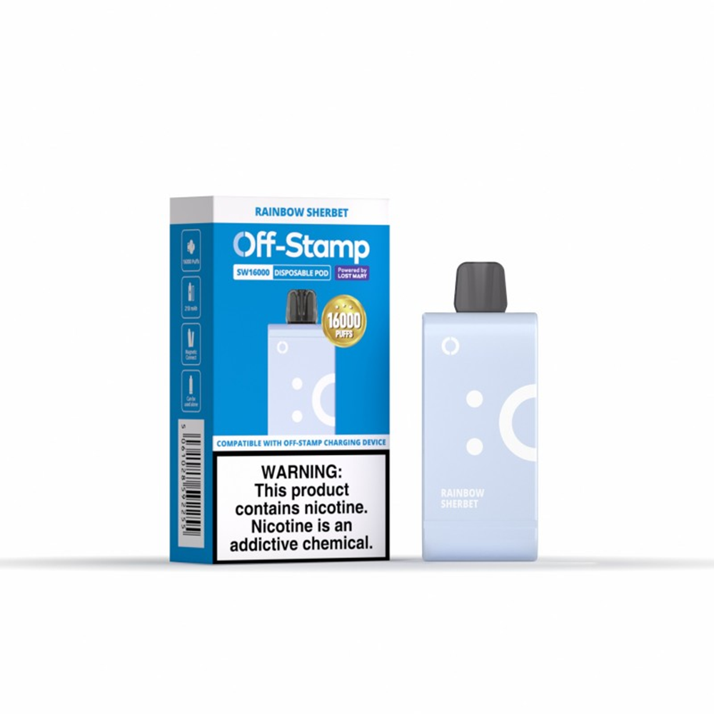 Off Stamp SW16000 Disposable | 16000 Puffs | 17mL | 50mg | (Pod Disposable Only) | Rainbow Sherbet with packaging