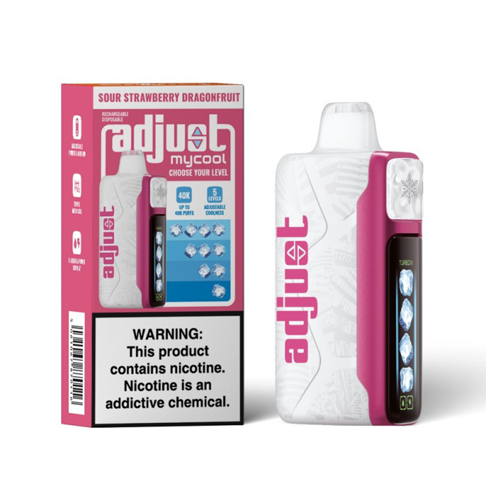 Adjust MyCool Disposable | 40000 Puff | 20mL | 50mg | Sour Strawberry Dragonfruit with packaging