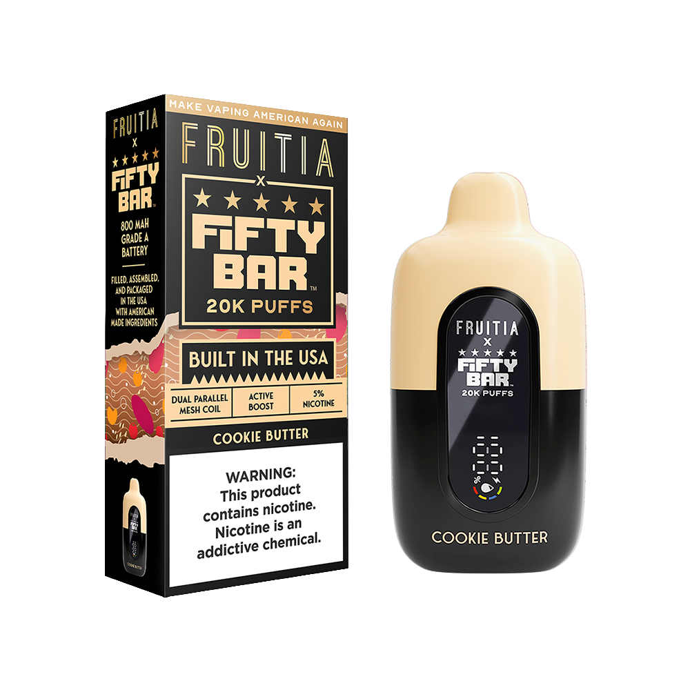 Fifty Bar Fruitia Disposable | 20000 Puffs | 16mL | 50mg | Cookie Butter with packaging