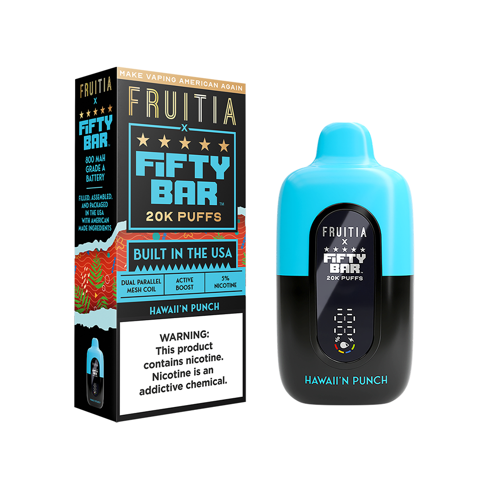 Fifty Bar Fruitia Disposable | 20000 Puffs | 16mL | 50mg | Hawaii'n Punch with packaging