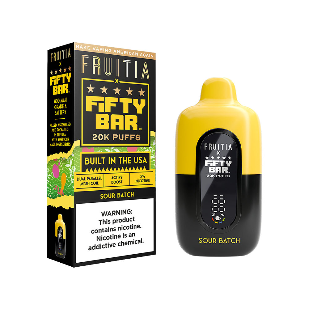 Fifty Bar Fruitia Disposable | 20000 Puffs | 16mL | 50mg | Sour Batch with packaging