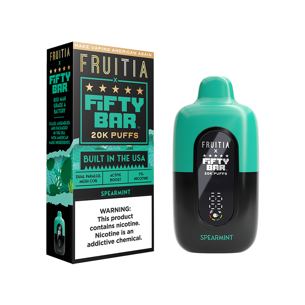 Fifty Bar Fruitia Disposable | 20000 Puffs | 16mL | 50mg | Spearmint with packaging