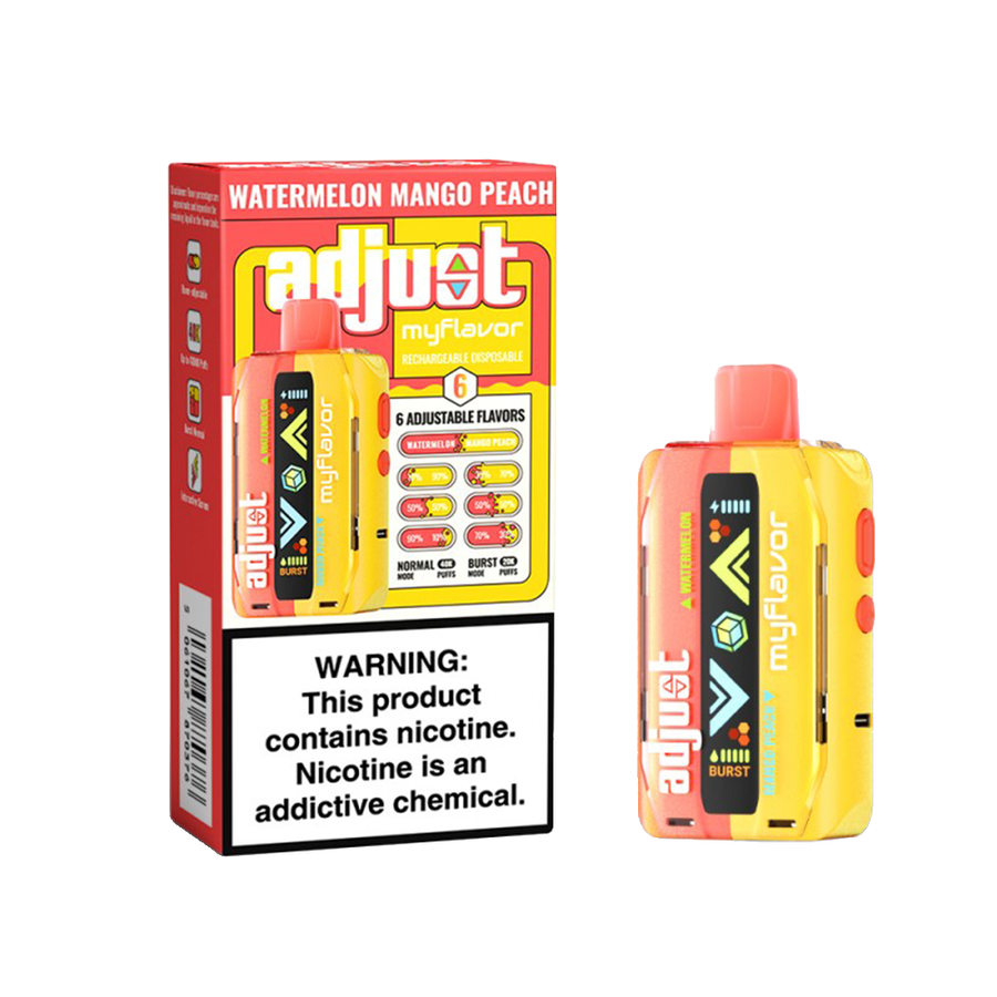 Adjust MyCool Disposable | 40000 Puff | 20mL | 50mg | My Flavor Watermelon Mango Peach with packaging